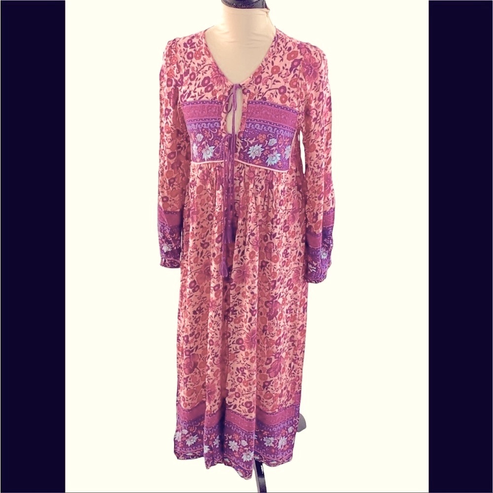 Sipin Woman Pink Boho Hippie Floral 70‘s Dress Size Large 💕💜💗 NWOT
